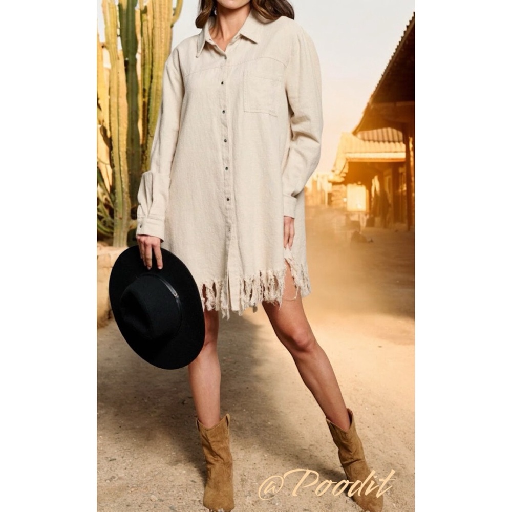 BLUE B Tassel trim linen mini dress S M L